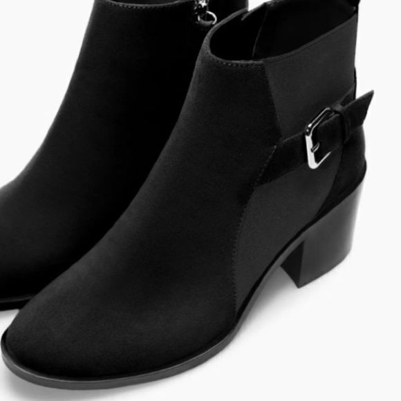 Zara‎ Elastic Booties Ankle Boots With Buckle Black Womens Size 38 US Size 8 - Picture 1 of 6